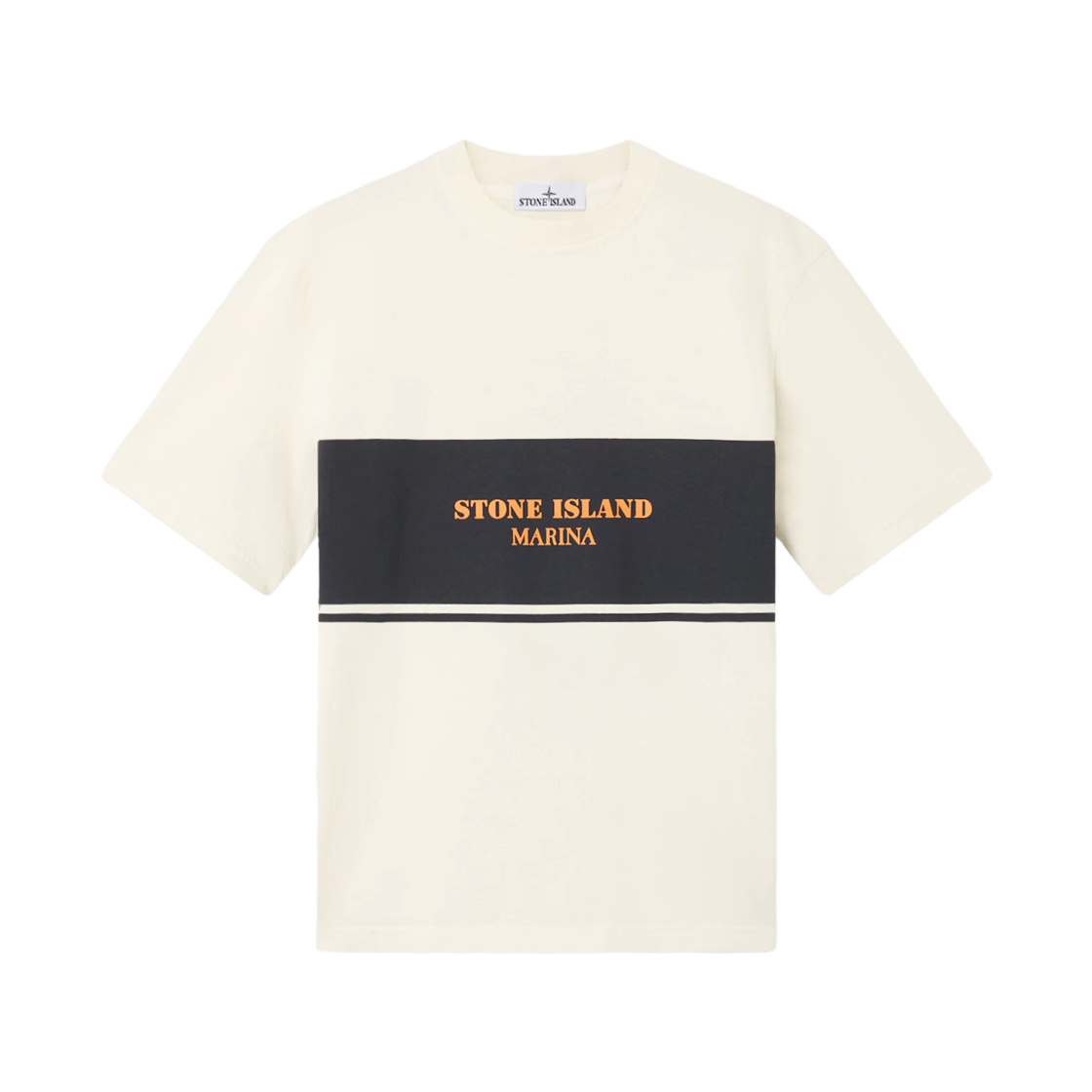 K1S1521000-24S00X9-V0093 Stone Island 2100024 Combed Organic Cotton Jersey Marina Oversized Fit Short-Sleeve T-Shirt with Band Print Ivory - 25SS