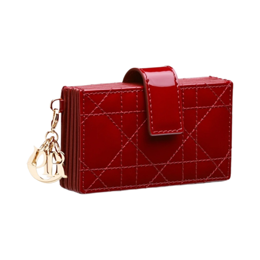 S0074OVRB-M323 Dior Lady 5-Gusset Card Holder Patent Cannage Calfskin Cherry Red