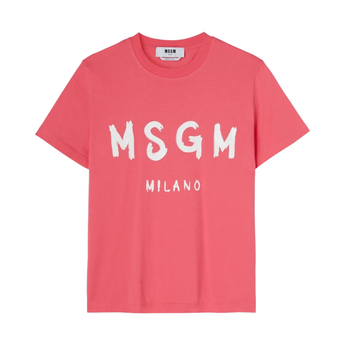 (W) 엠에스지엠 브러쉬드 로고 코튼 크루넥 티셔츠 푸시아((W) MSGM Cotton Crewneck T-Shirt with Brushed Logo Fucsia) - 1
