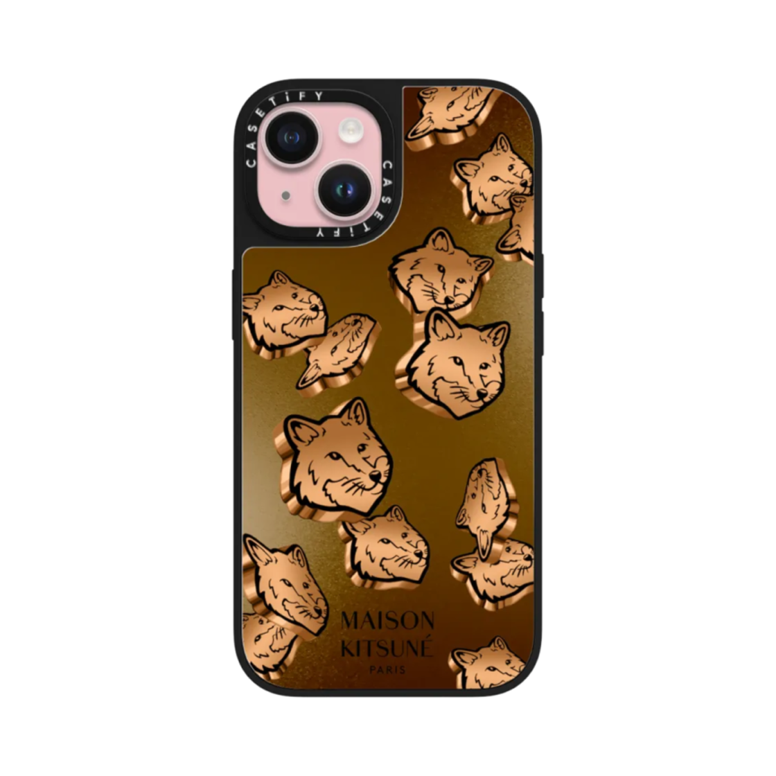 케이스티파이 x 메종 키츠네 아이폰 코퍼 맥세이프 미러 케이스 실버 미러 블랙 범퍼(Casetify x Maison Kitsune iPhone Copper Magsafe Mirror Case Silver Mirror Black Bumper) - 2