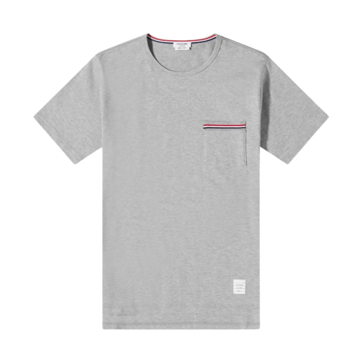 Thom Browne Medium Weight Jersey Tipped Pocket Crewneck T-Shirt Light Grey