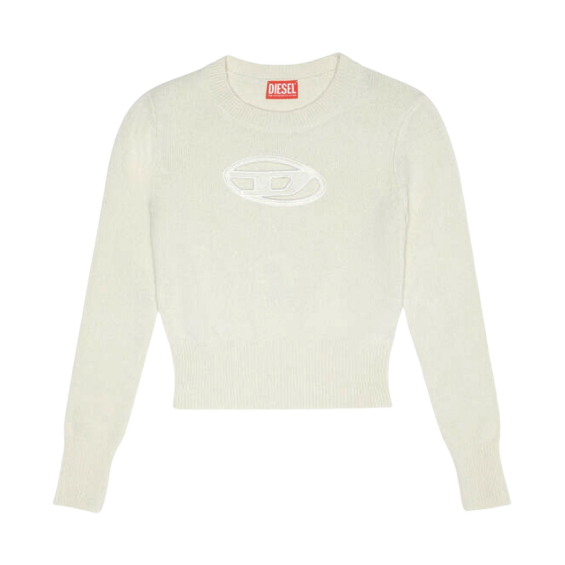 (W) 디젤 M-아리사 점퍼 자수 컷아웃 로고 니트 화이트