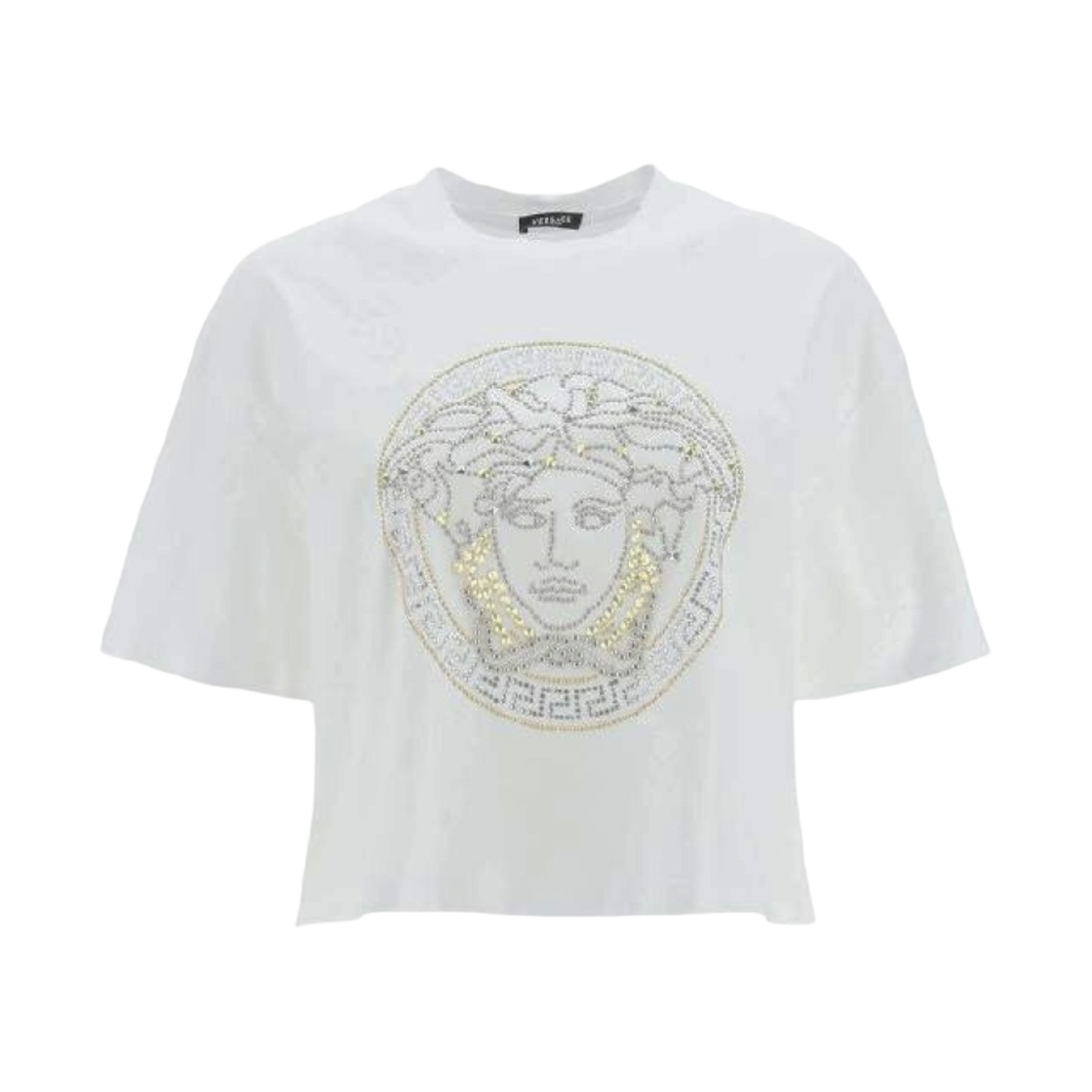 (W) 베르사체 스터드 메두사 크롭 탑 블랙((W) Versace Studded Medusa Crop Top White)