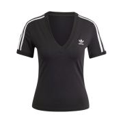(W) Adidas 3-Stripes V-Neck Slim T-Shirt Black - KR Sizing