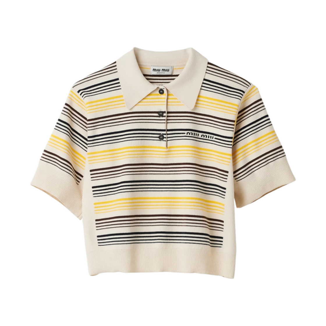 (W) 미우 미우 코튼 니트 폴로 셔츠 아이보리((W) Miu Miu Cotton Knit Polo Shirt Ivory) - 1