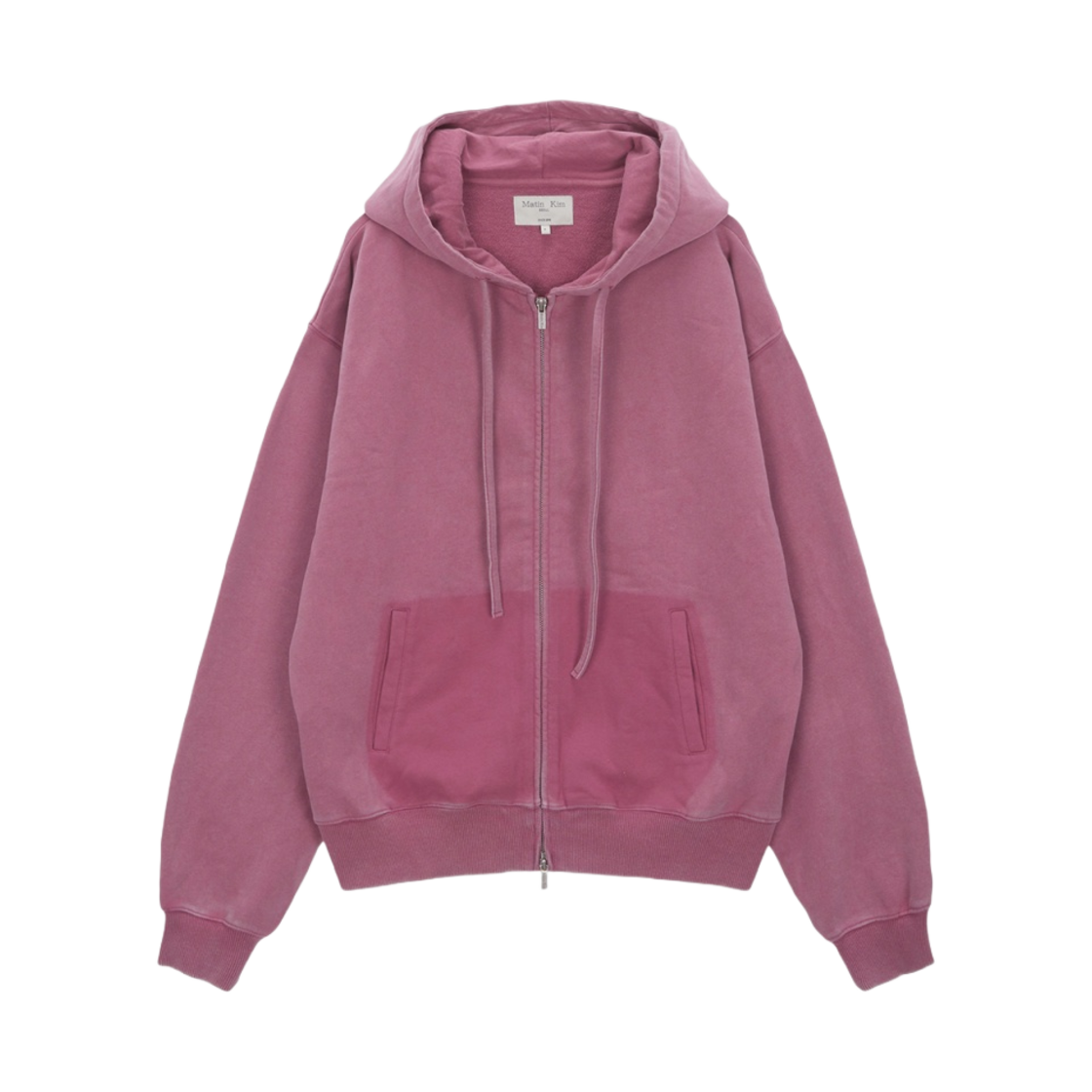 (W) 마뗑킴 피그먼트 다잉 로고 후드 집업 핑크((W) Matin Kim Pigment Dying Logo Hoody Zip Up Pink) - 1