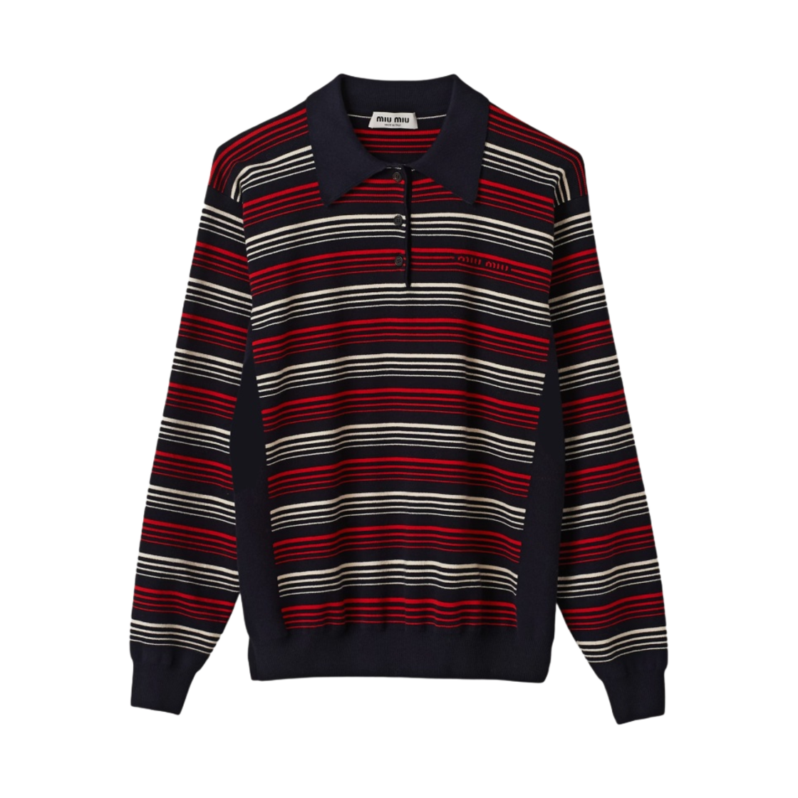 (W) 미우 미우 코튼 니트 폴로 셔츠 네이비((W) Miu Miu Cotton Knit Polo Shirt Navy) - 1