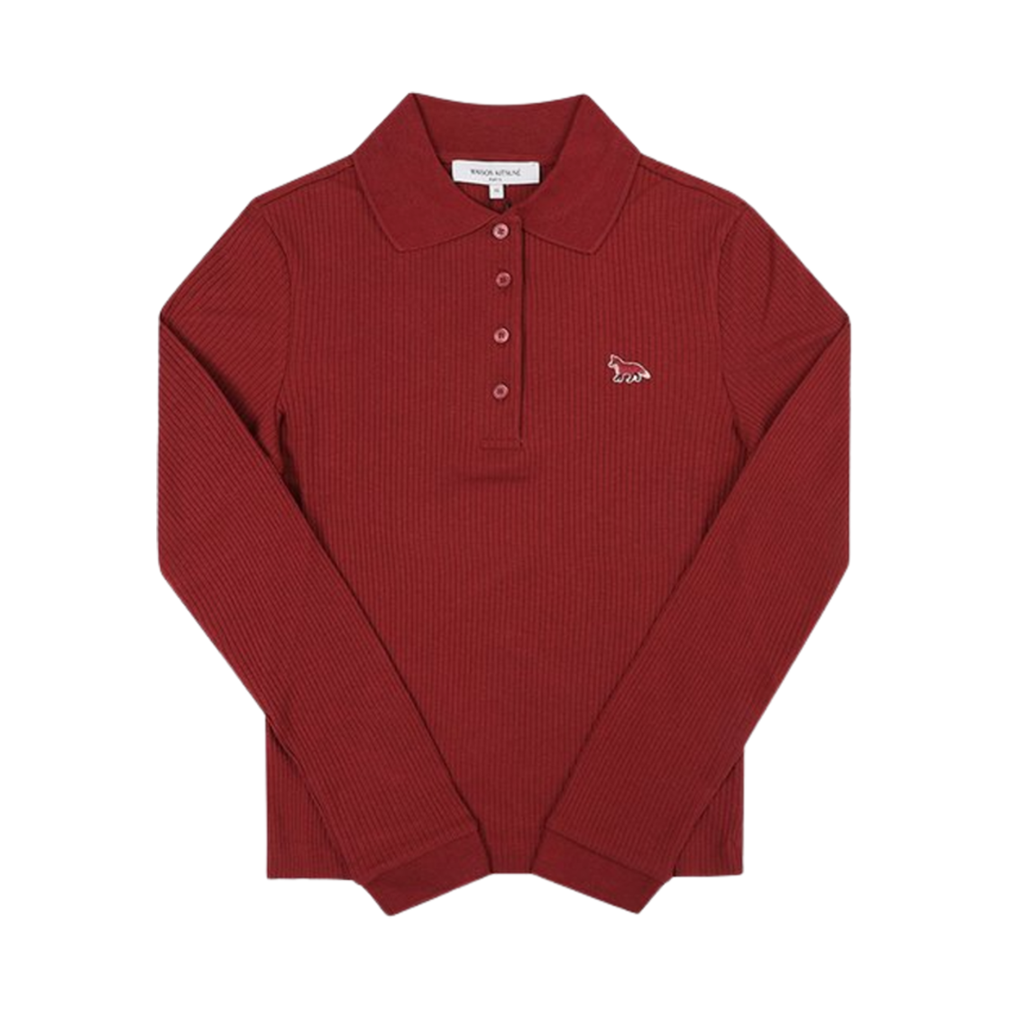 (W) 메종 키츠네 파인 립드 롱슬리브 폴로 레드((W) Maison Kitsune Fine Ribbed L/S Polo Red)