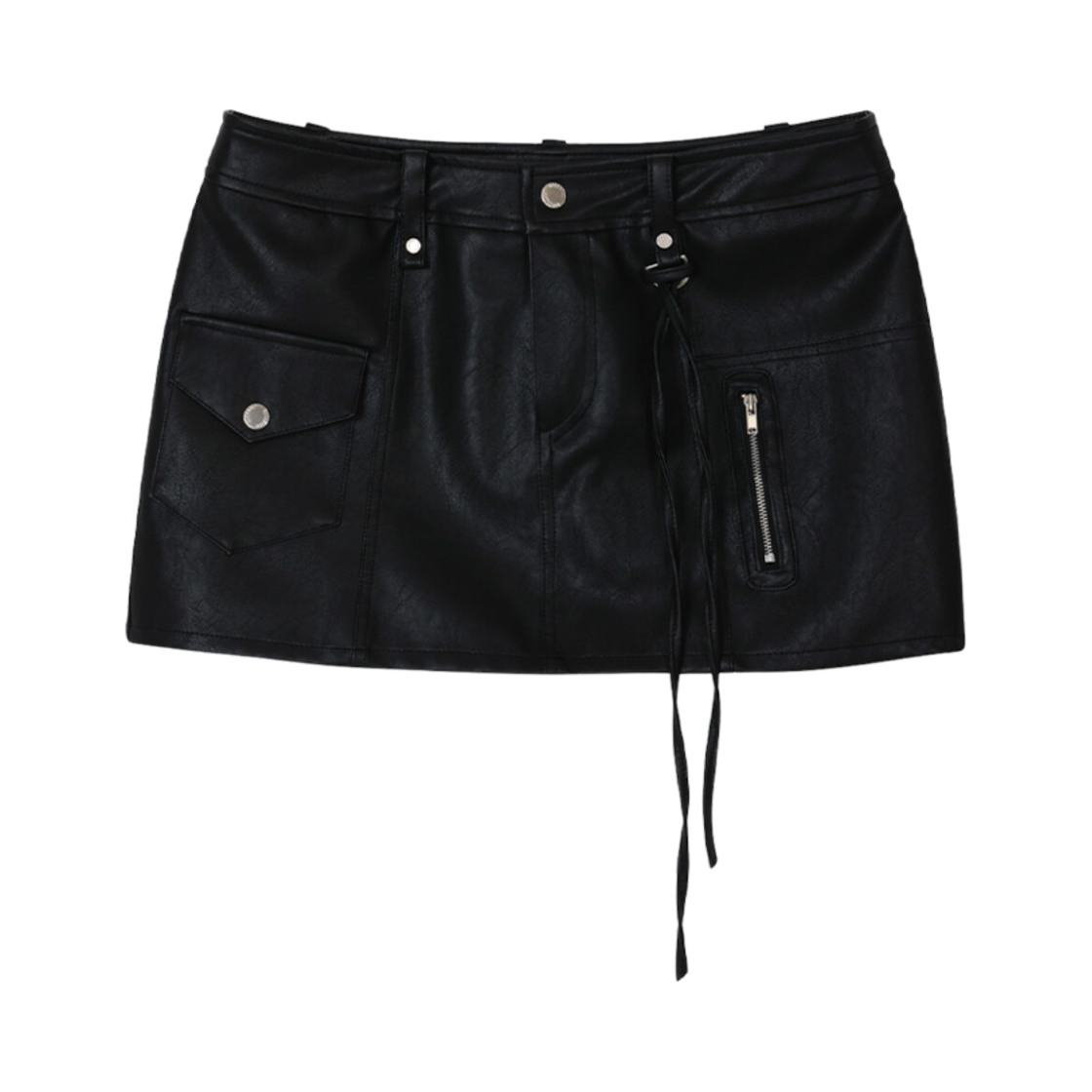 - (W) Bohemian Seoul Low Cargo Leather Mini Skirt Black