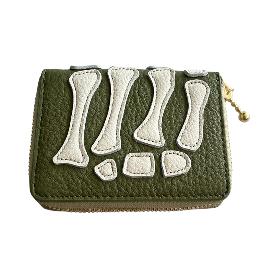 K2503XG802 Kapital Thumbs Up Bone Hand Zip Mini Wallet Olive