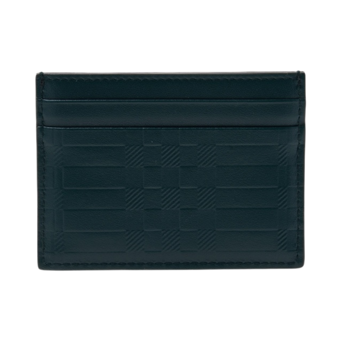 8064467 Burberry Embossed Check Leather Card Case Dark Viridian Green