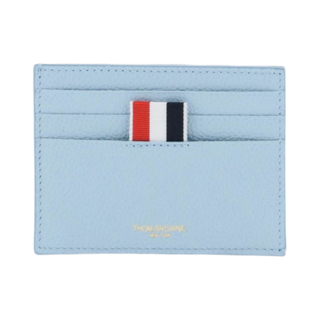 MAW220A-00198-463 Thom Browne Pebble Calfskin 4-Bar Applique Note Card Holder Blue