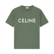 Celine Loose T-Shirt in Cotton Jersey Khaki Off White