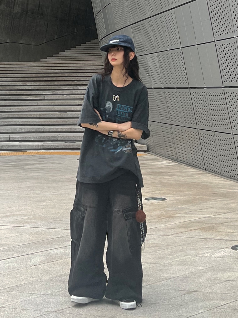 Supreme Washed Chino Twill Camp Cap Indigo - 25SS, Vans Knu-Skool Black True White 착용 스타일 - 2