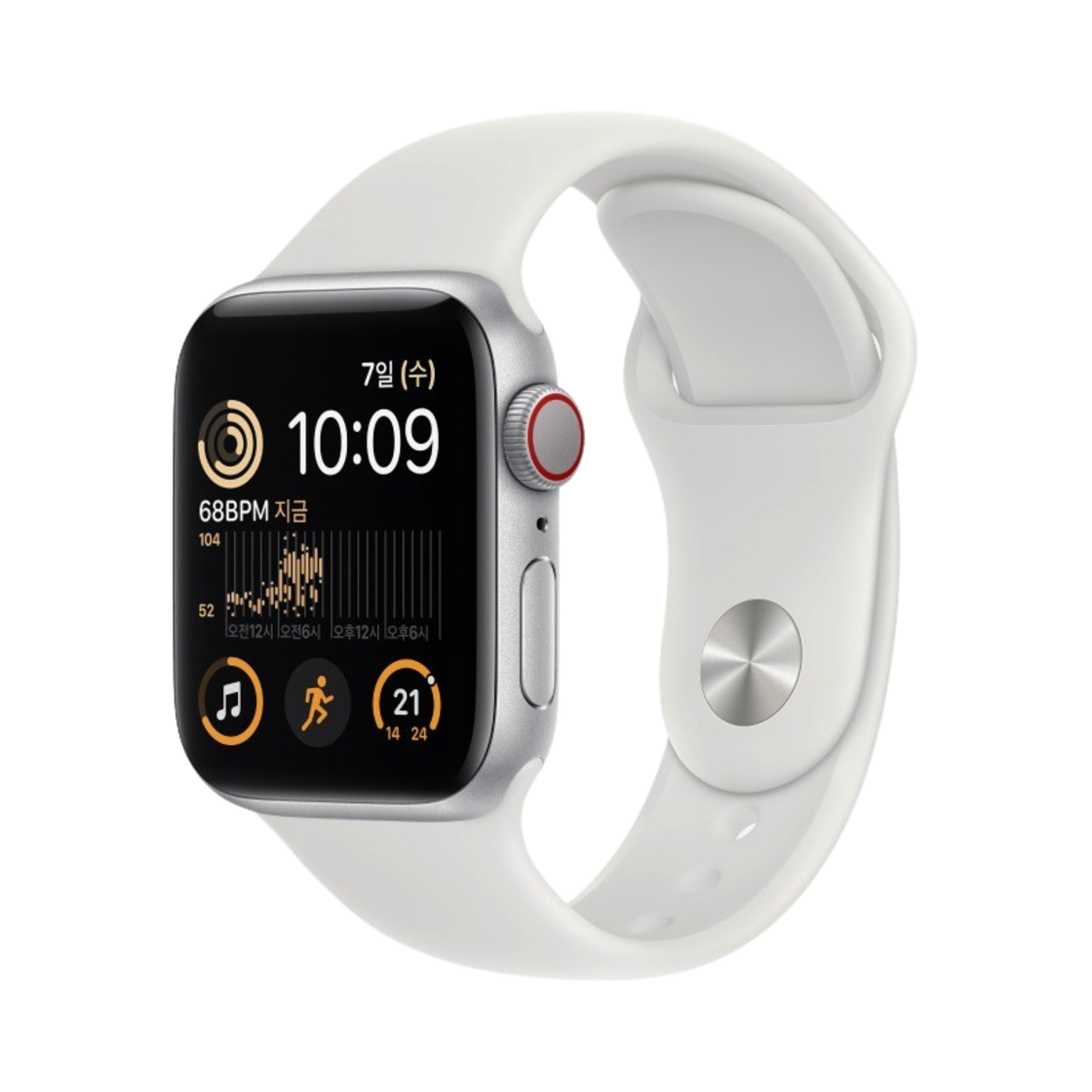 애플 워치 SE 40mm 셀룰러 실버 알루미늄 케이스 스포츠 밴드 화이트 (국내 정식 발매 제품)