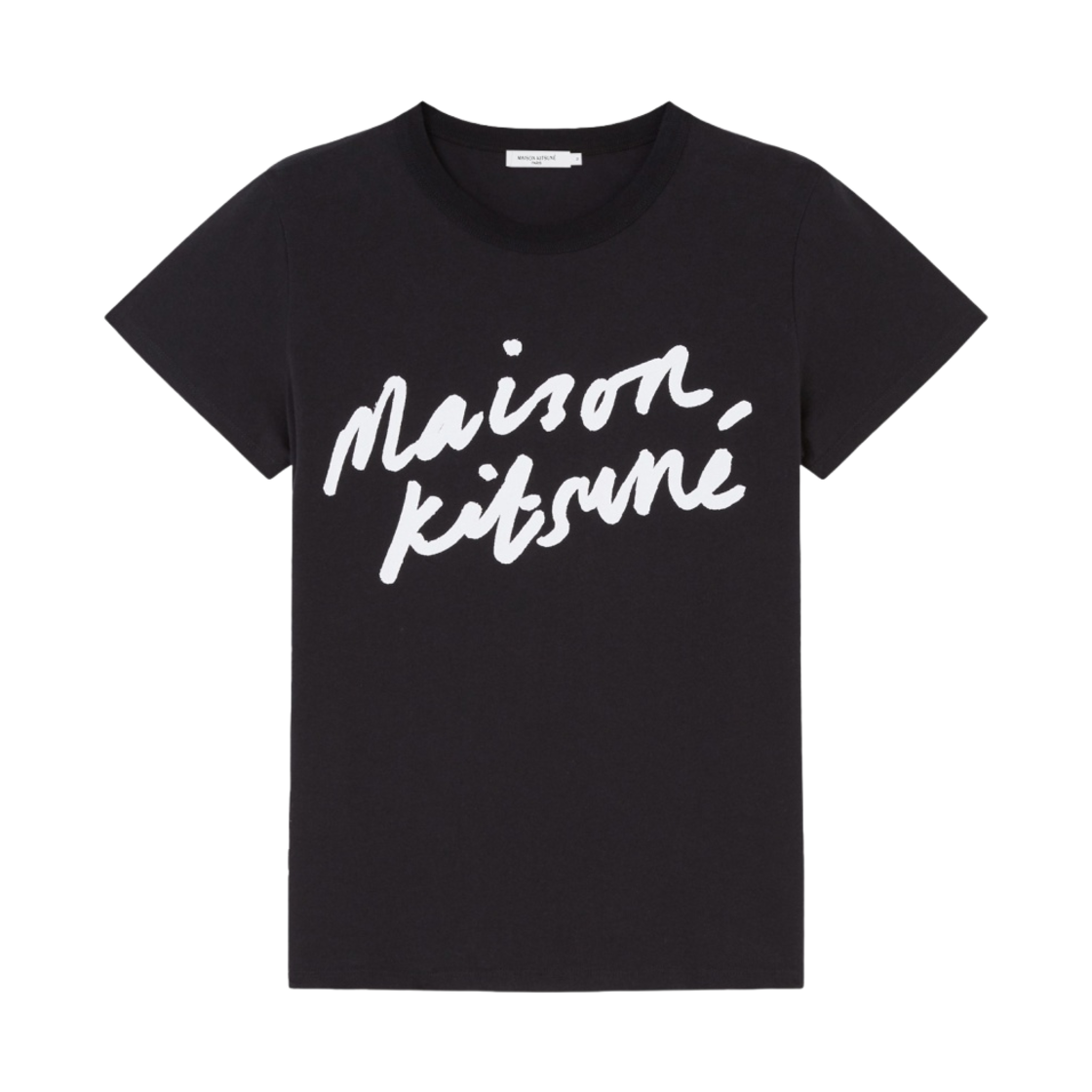 (W) 메종 키츠네 핸드라이팅 클래식 티셔츠 블랙((W) Maison Kitsune Handwriting Classic T-Shirt Black) - 1