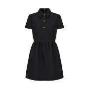 (W) Dior CD Button Fitted Dress Wool Silk Black