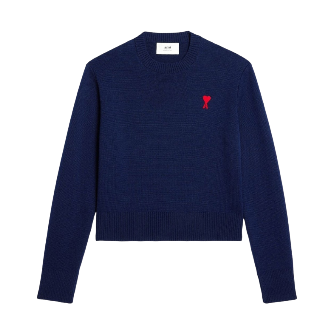 (W) 아미 스몰 하트 로고 스웨터 노틱 블루((W) AMI de Coeur Sweater Nautic Blue) - 1