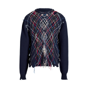 Maison Margiela Cut-Out Knit Sweater Navy Blue Grey