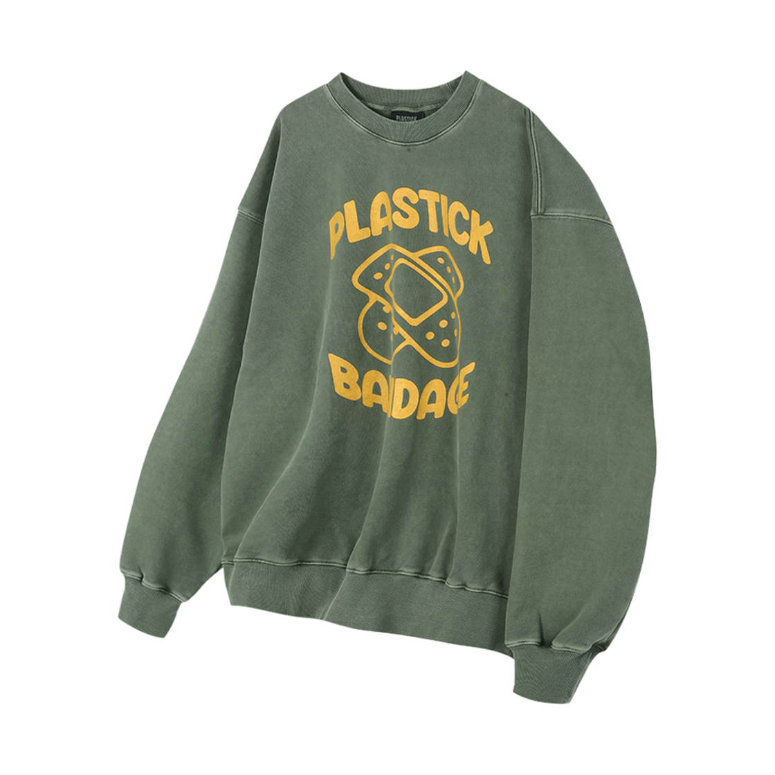 플라스틱 밴디지 더블 밴디지 크루넥 피그먼트 그린(Plastick Bandage Double Bandage Crew Neck Pigment Green)