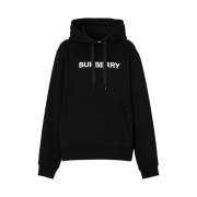 (W) Burberry Logo Print Cotton Hoodie Black