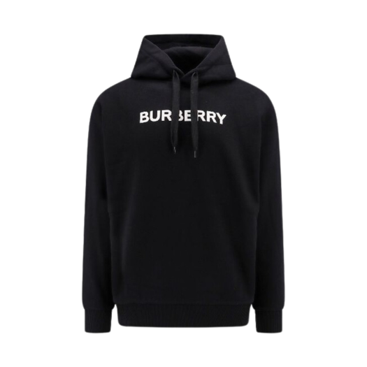 Burberry Logo Print Cotton Hoodie Black