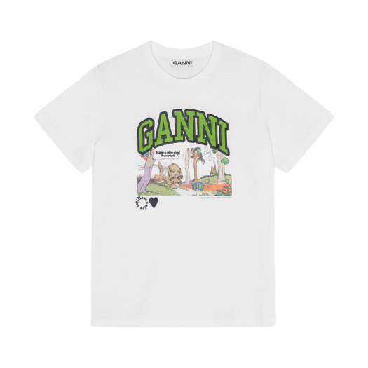 T4288-151 (W) Ganni Basic Jersey Poppy Relaxed T-Shirt Bright White