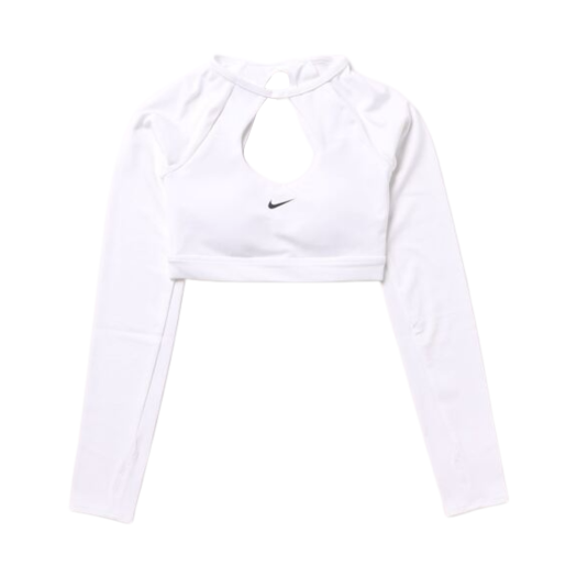 (W) Nike Crop Top Medium Support Padded Sports Bra White Black - Asia