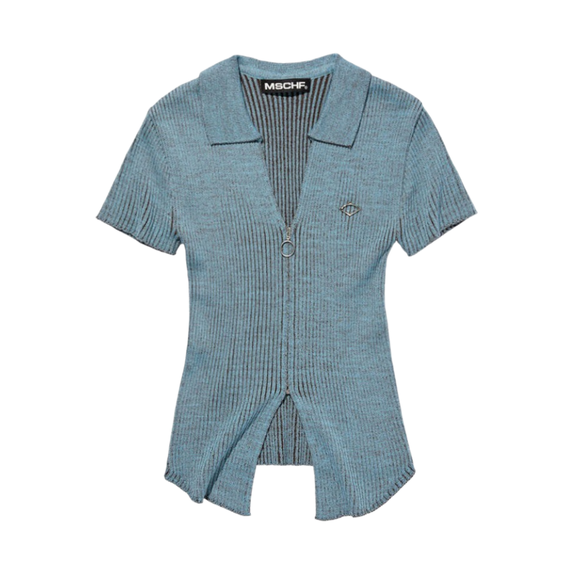 (W) 미스치프 니티드 투톤 숏슬리브 블루 브라운