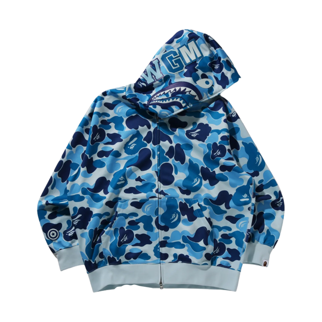 베이프 ABC 카모 레이온 릴렉스드 핏 샤크 풀 지퍼 후드 블루(BAPE ABC Camo Rayon Relaxed Fit Shark Full Zip Hoodie Blue)