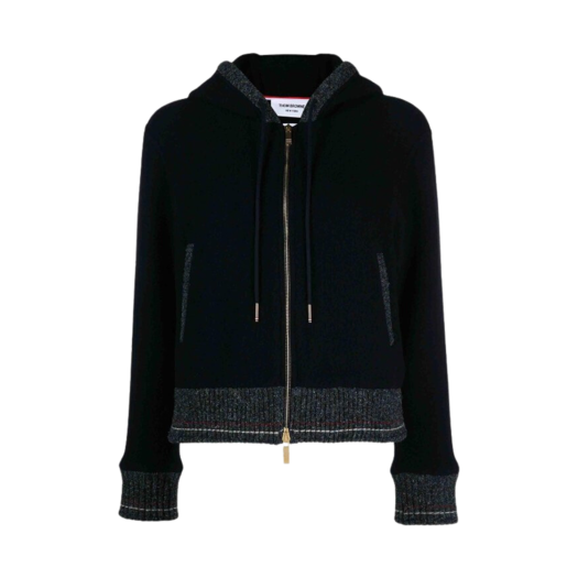 (W) Thom Browne Wool Fleece Zip Up Hoodie Navy