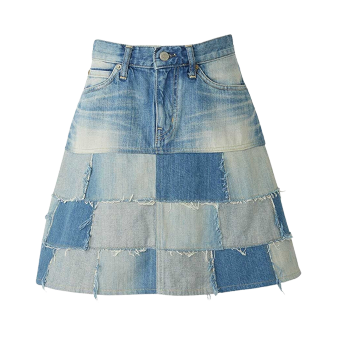 (W) 히스테릭 글래머 패치워크 데님 스커트 라이트 인디고 블루((W) Hysteric Glamour Patchwork Denim Skirt Light Indigo Blue) - 1