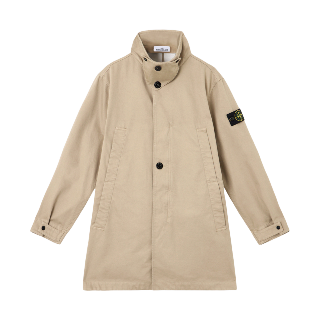 스톤 아일랜드 7100002 라소 고마토 3L 오가닉 코튼 브리더블 워터프루프 앤 윈드프루프 트렌치 코트 데저트 - 25SS(Stone Island 7100002 Raso Gommato 3L Organic Cotton Breathable Waterproof and Windproof Trench Coat Desert - 25SS) - 1