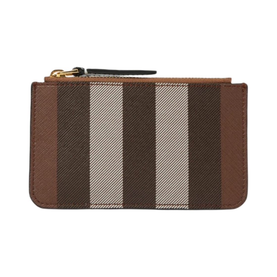 8062693 Burberry Exaggerated Check Coin Case with Strap Dark Birch Brown