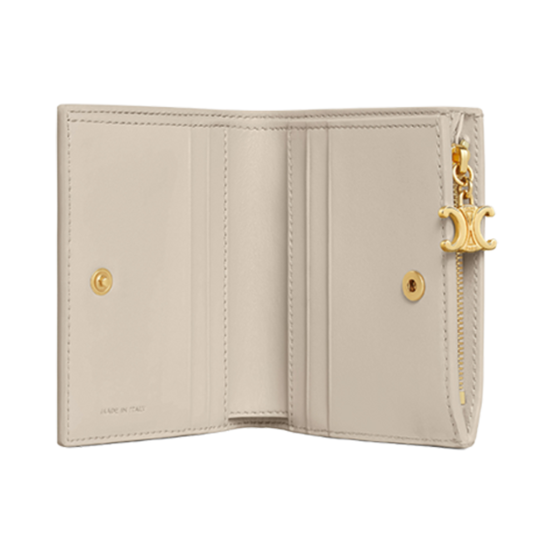셀린느 트리옹프 컴팩트 월렛 트리옹프 참 샤이니 카프스킨 라이트 스톤(Celine Triomphe Compact Wallet Triomphe Charms in Shiny Calfskin Light Stone) - 3