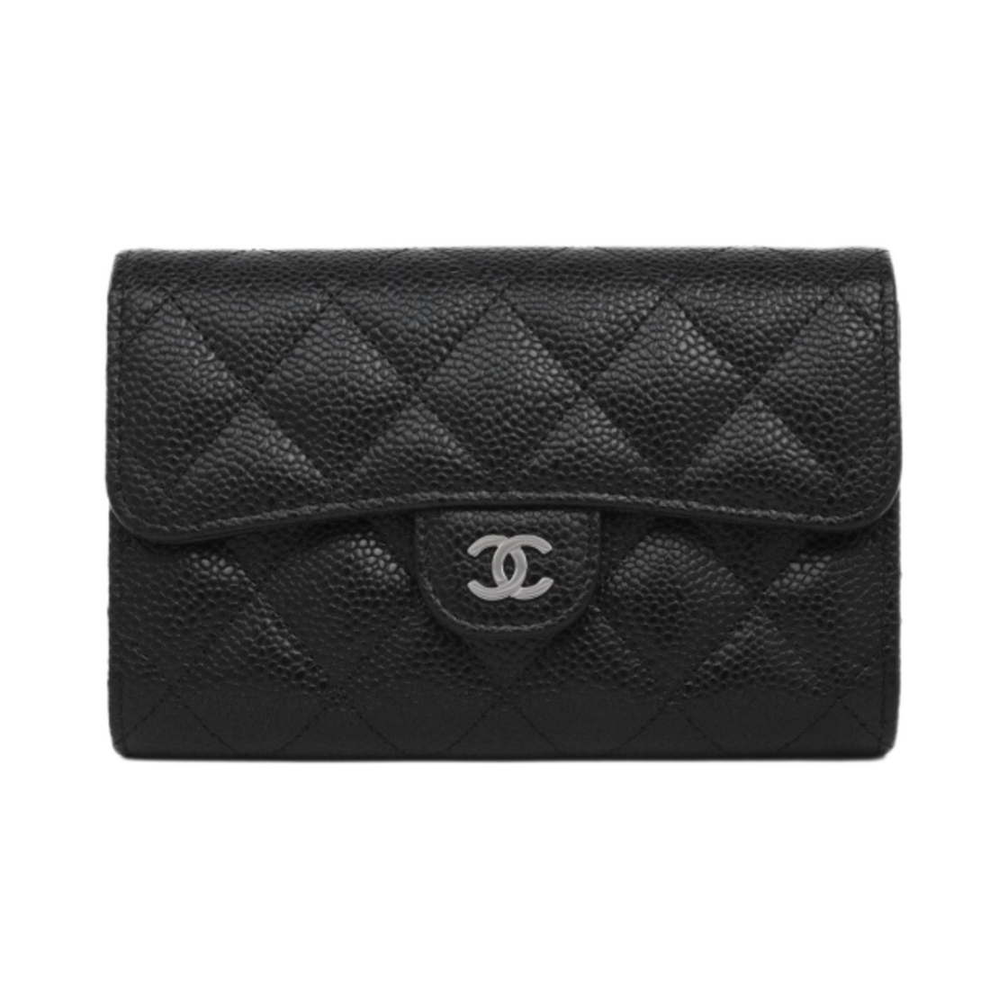 AP0232-Y01588-C3906 Chanel Classic Flap Wallet Grained Calfskin & Silver Black