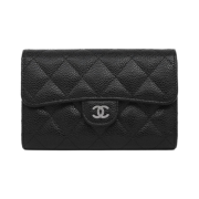Chanel Classic Flap Wallet Grained Calfskin & Silver Black