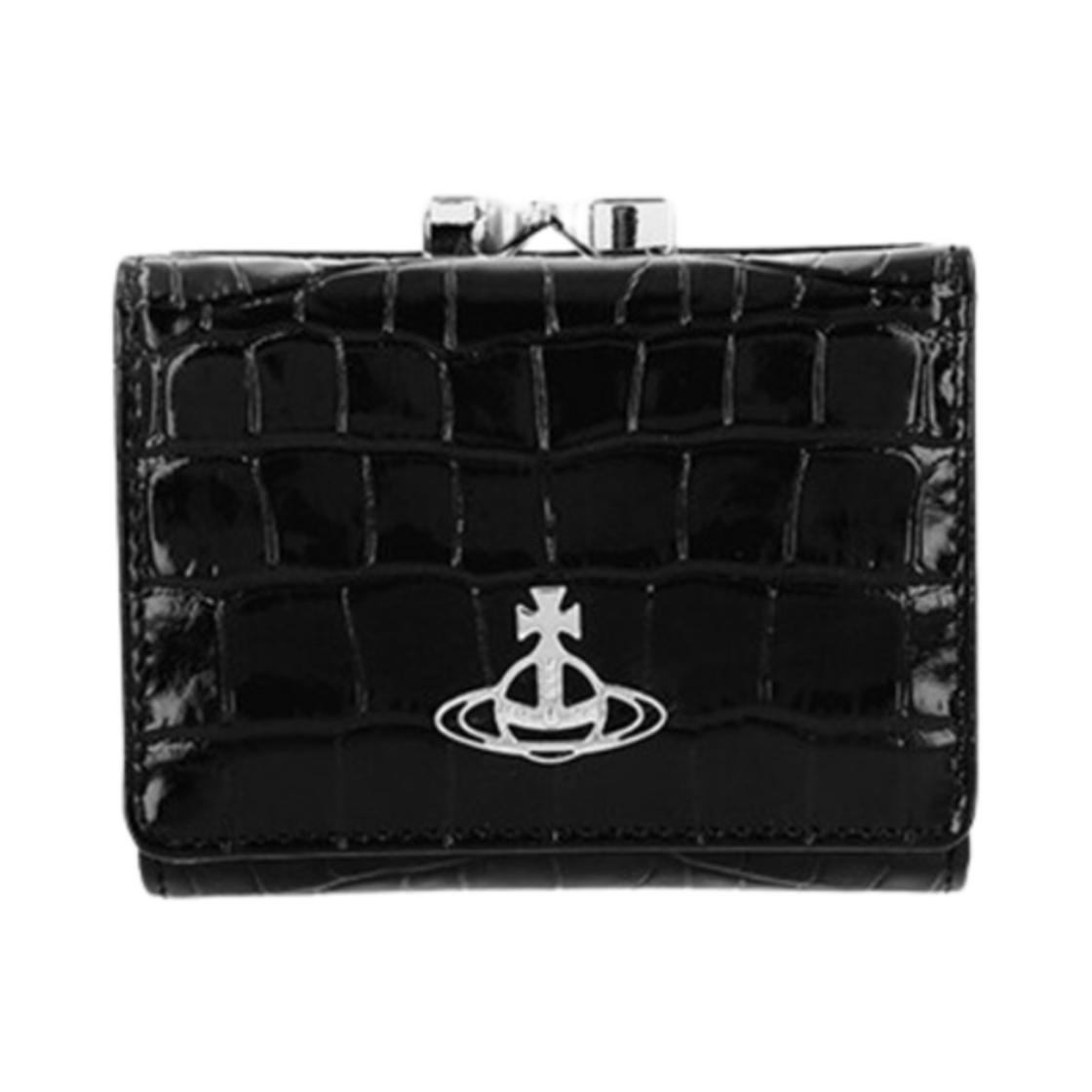 비비안 웨스트우드 크로커다일 엠보스드 스몰 프레임 반지갑 블랙(Vivienne Westwood Crocodile Embossed Small Frame Bi-Fold Wallet Black) - 1