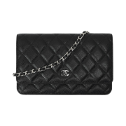Chanel Classic Wallet On Chain Grained Calfskin & Silver Black