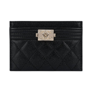 Chanel Boy Chanel Card Holder Grained Calfskin & Gold Black