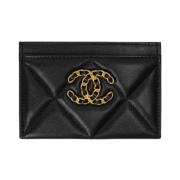 Chanel 19 Card Holder Lambskin & Gold Black