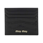 Miu Miu Croco Embossed leather Card Holder Black