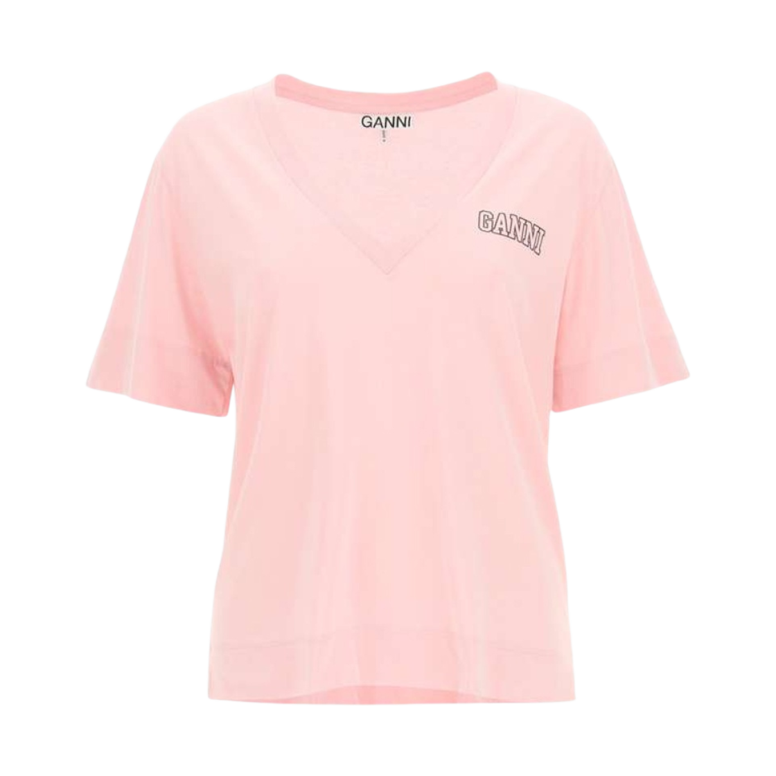 (W) 가니 씬 소프트웨어 저지 브이넥 티셔츠 스위트 라일락((W) Ganni Thin Software Jersey V-Neck T Shirt Sweet Lilac)