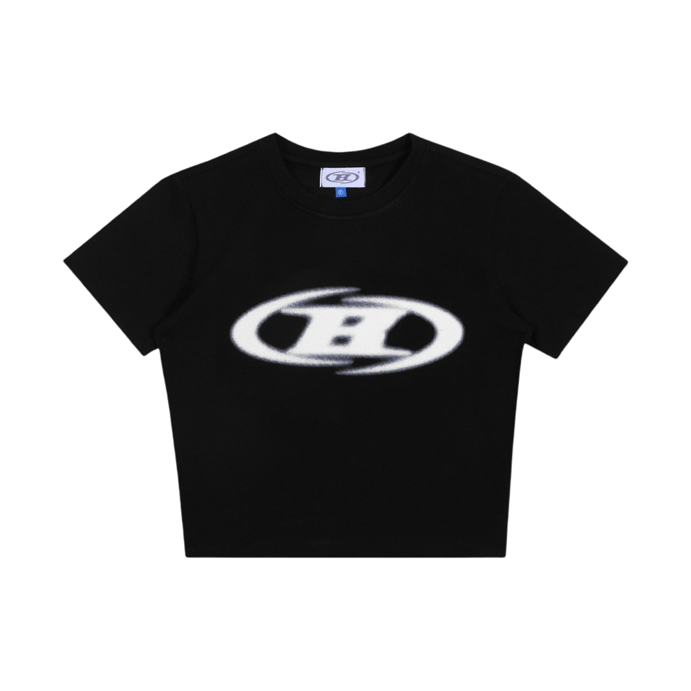 본투윈 블러 로고 크롭 탑 블랙(BORN TO WIN Blur Logo Crop Top Black)