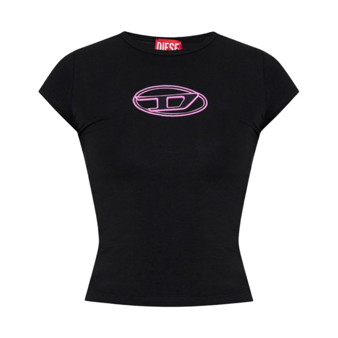 (W) 디젤 T-안지 피카부 로고 티셔츠 블랙 핑크((W) Diesel T-Angie Peekaboo Logo T-Shirt Black Pink)