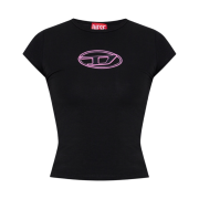 (W) Diesel T-Angie Peekaboo Logo T-Shirt Black Pink