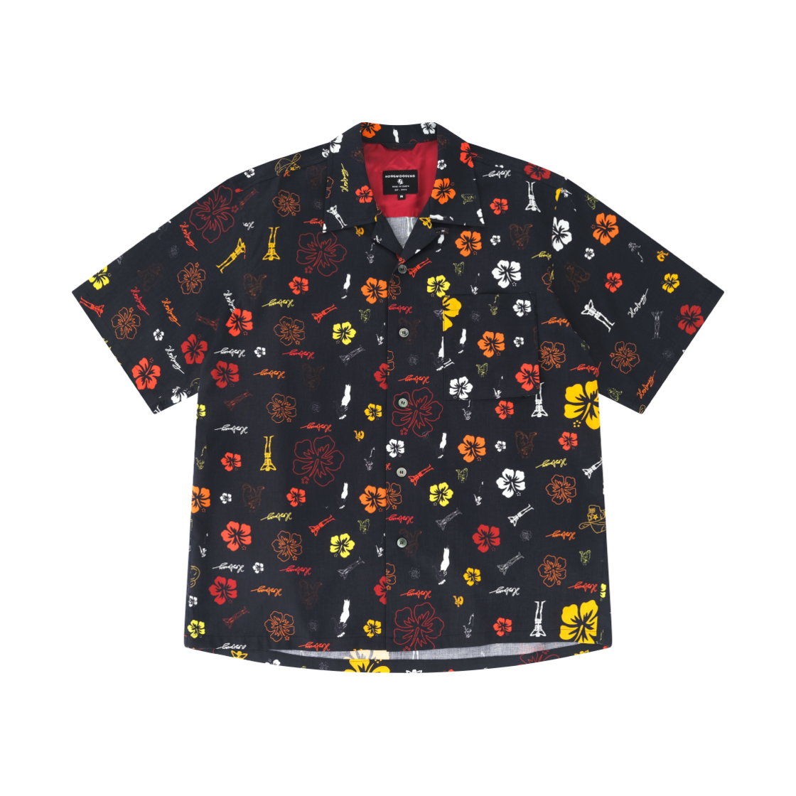 SS25SSH020BK Hongwoosung Hawaiian Print Opencollar Shirt Black