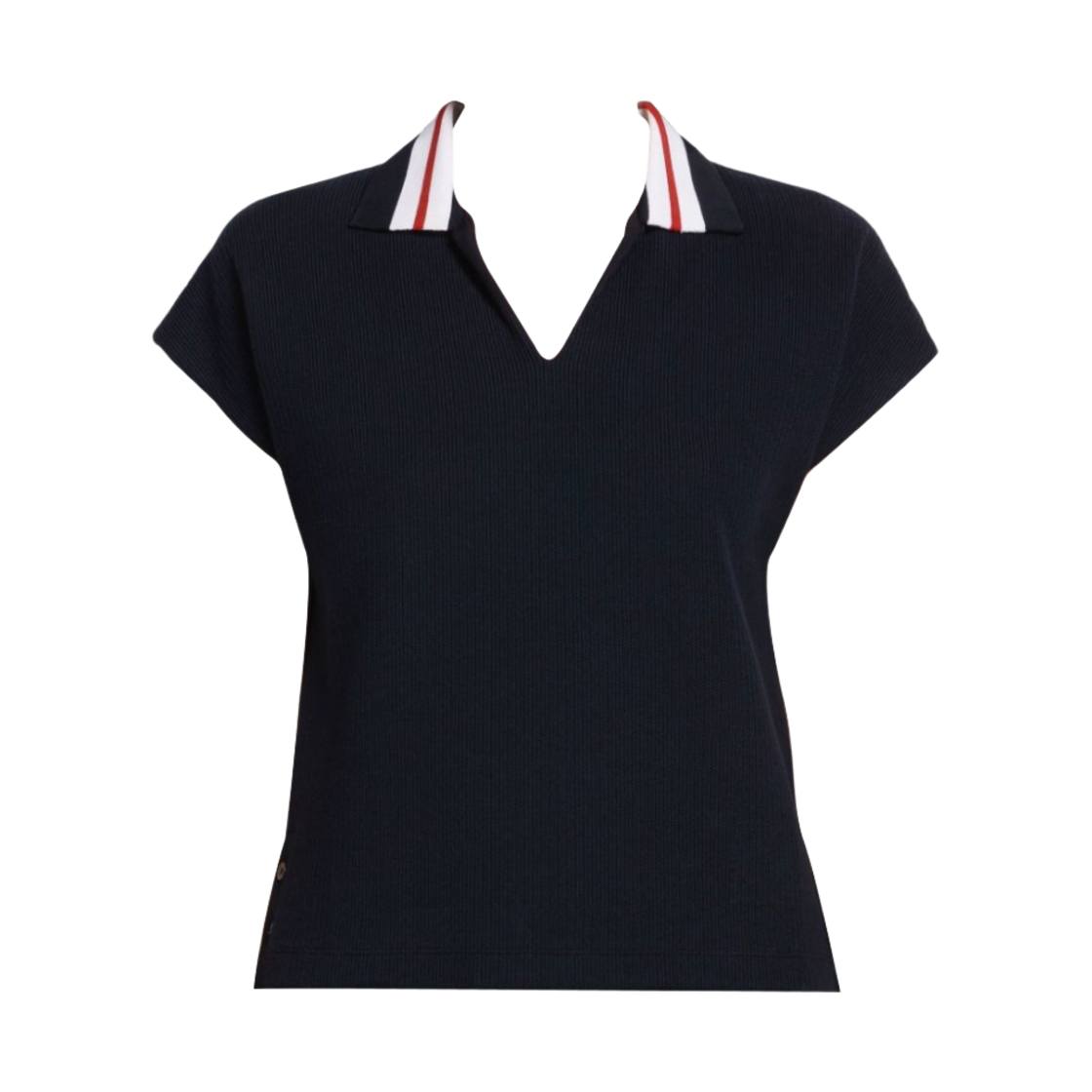 FJP079A-J0068-415 (W) Thom Browne Lightweight Textured Cotton Cricket Stripe Polo Navy