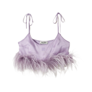 (W) Miu Miu Feather Trimmed Satin Top Lilac