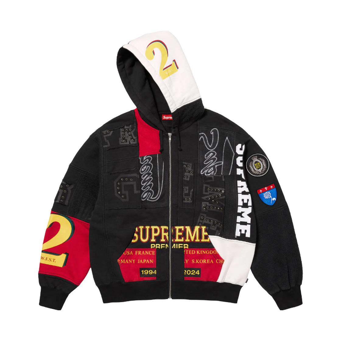 슈프림 패치워크 집업 후드 스웨트셔츠 블랙 - 25SS(Supreme Patchwork Zip Up Hooded Sweatshirt Black - 25SS) - 2